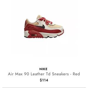 Nike Air Max 90 Leather TD Sneakers - Red and Beige 7c